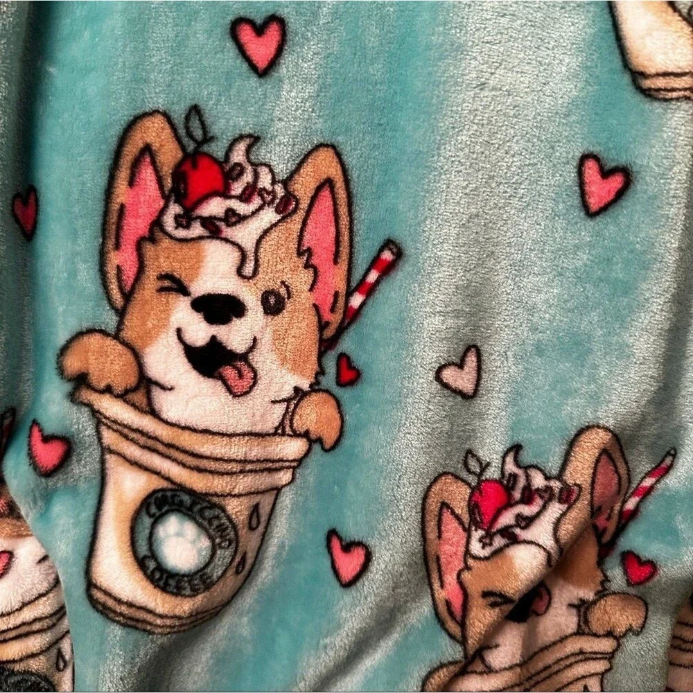 Corgi in Coffee Oversized Fleece Throw Blanket